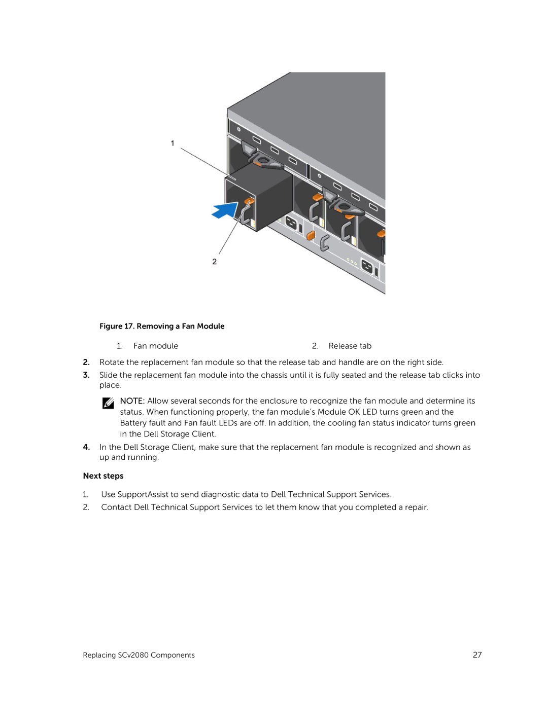 Dell E11J001 owner manual Removing a Fan Module 