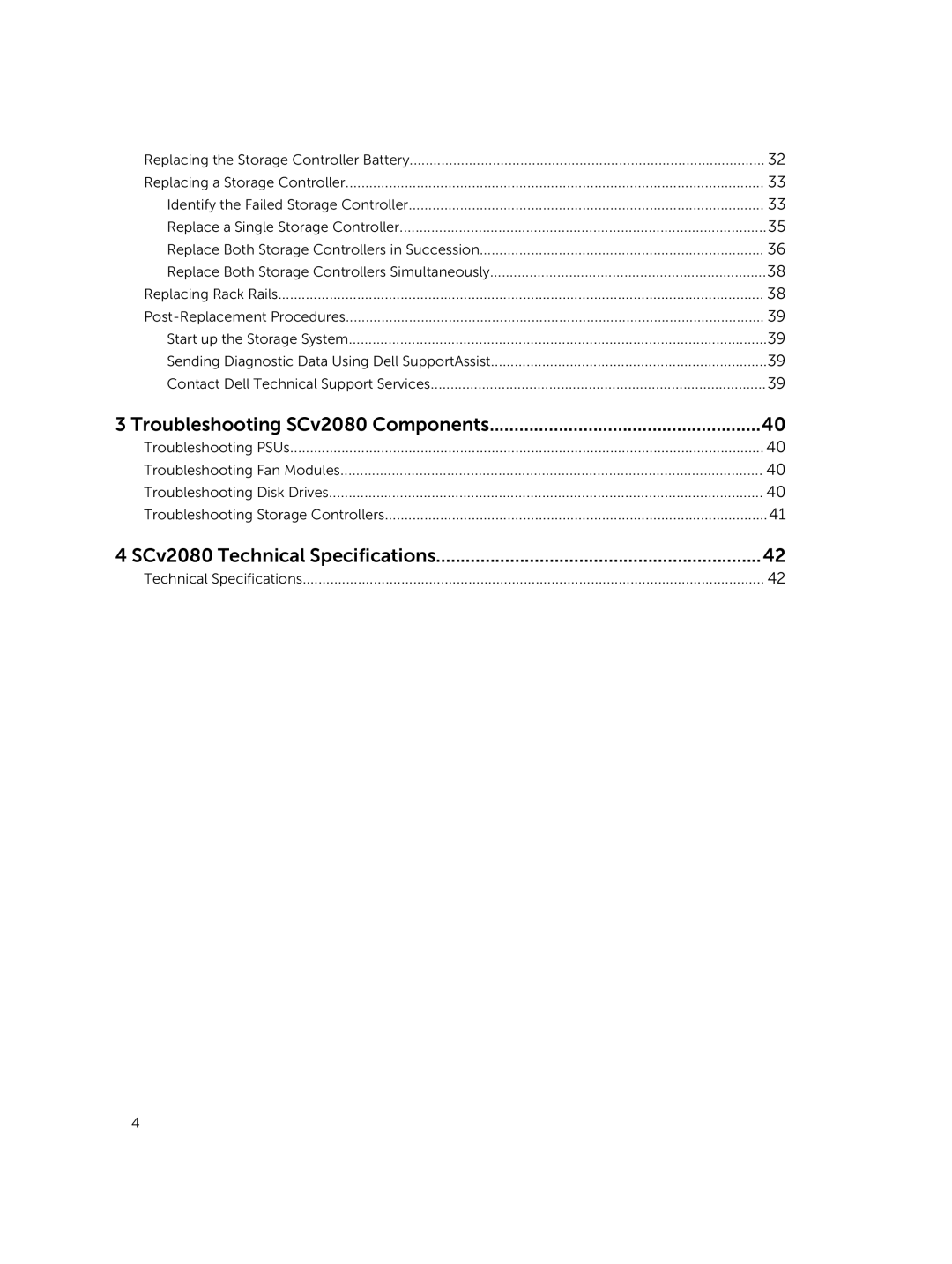 Dell E11J001 owner manual Troubleshooting SCv2080 Components, SCv2080 Technical Specifications 