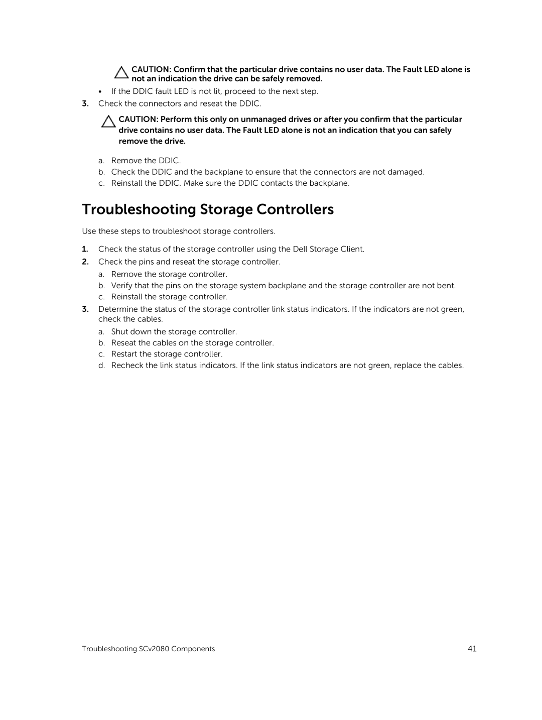 Dell E11J001 owner manual Troubleshooting Storage Controllers 