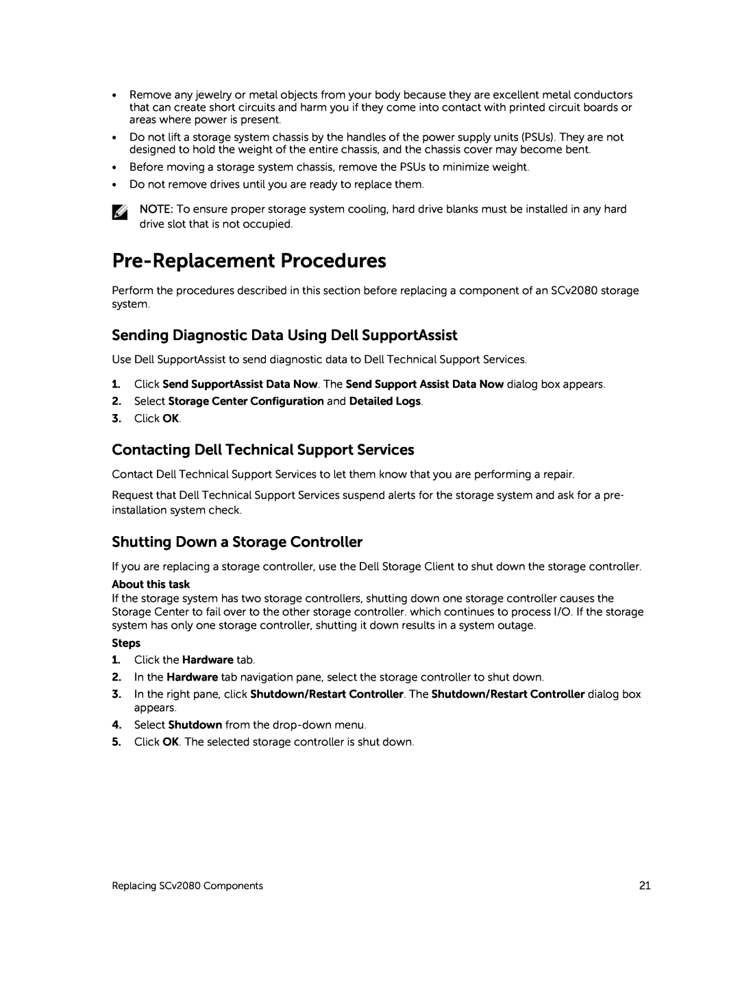 Dell E11J001 owner manual Pre-ReplacementProcedures, Sending Diagnostic Data Using Dell SupportAssist 