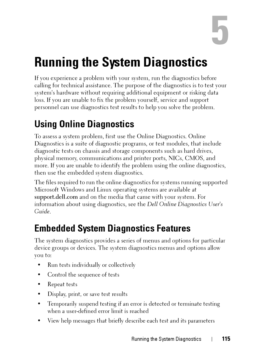 Dell E11S manual Using Online Diagnostics, Embedded System Diagnostics Features 