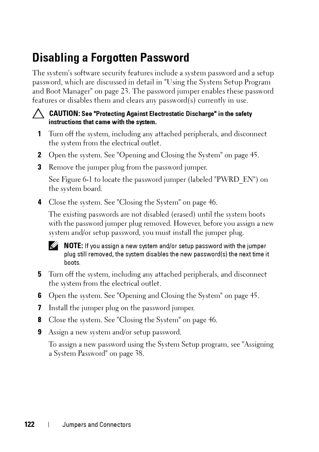 Dell E11S manual Disabling a Forgotten Password, 122 