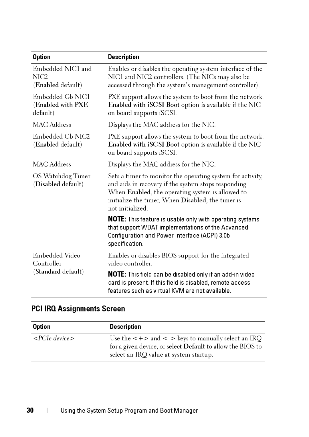 Dell E11S manual PCI IRQ Assignments Screen, NIC2 