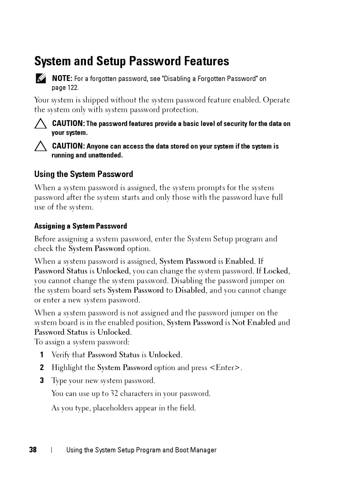 Dell E11S manual System and Setup Password Features, Using the System Password, Assigning a System Password 