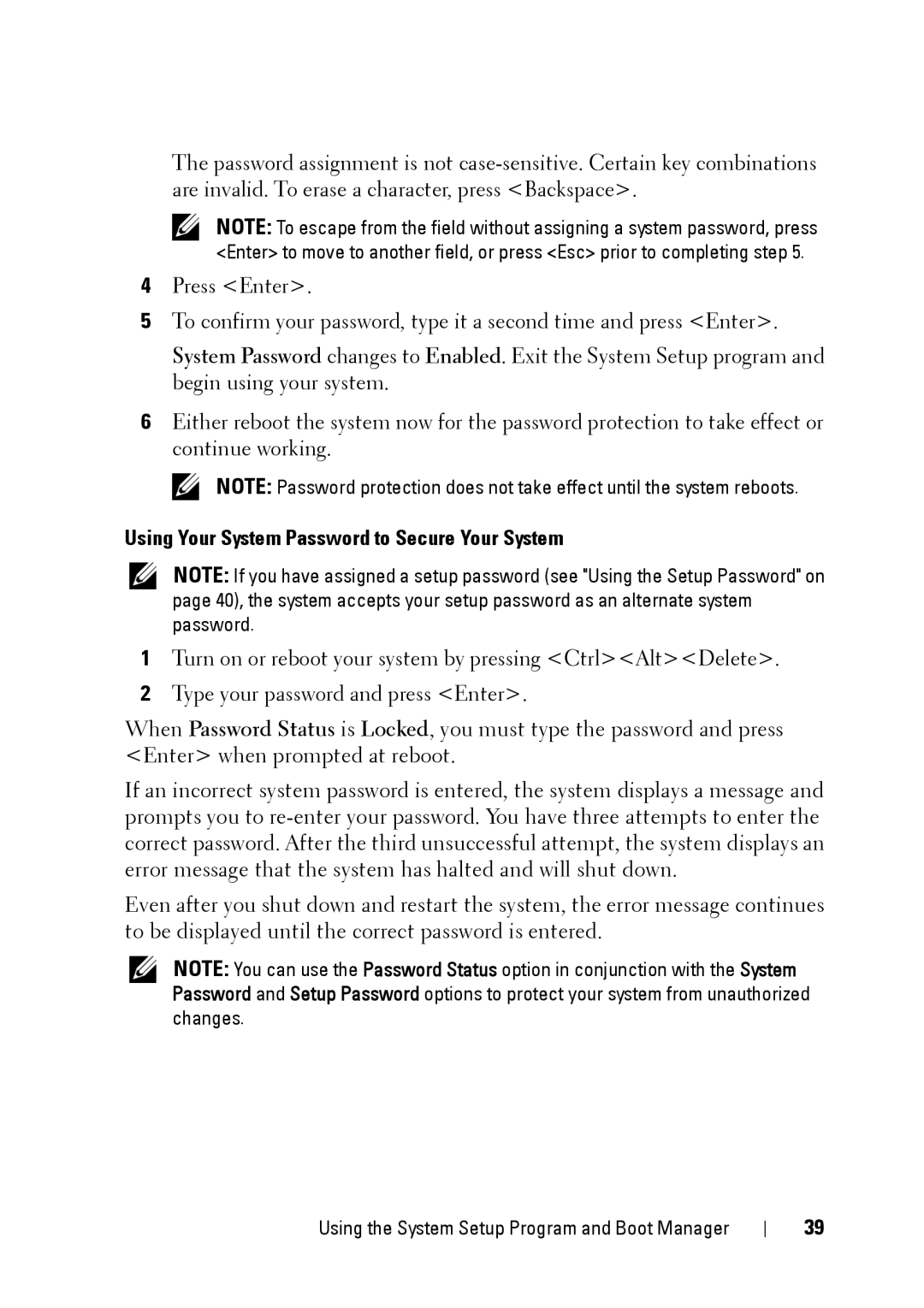 Dell E11S manual Using Your System Password to Secure Your System 