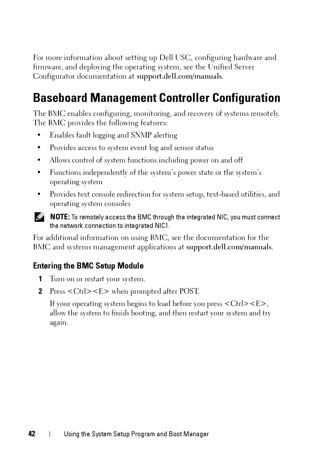 Dell E11S manual Baseboard Management Controller Configuration, Entering the BMC Setup Module 