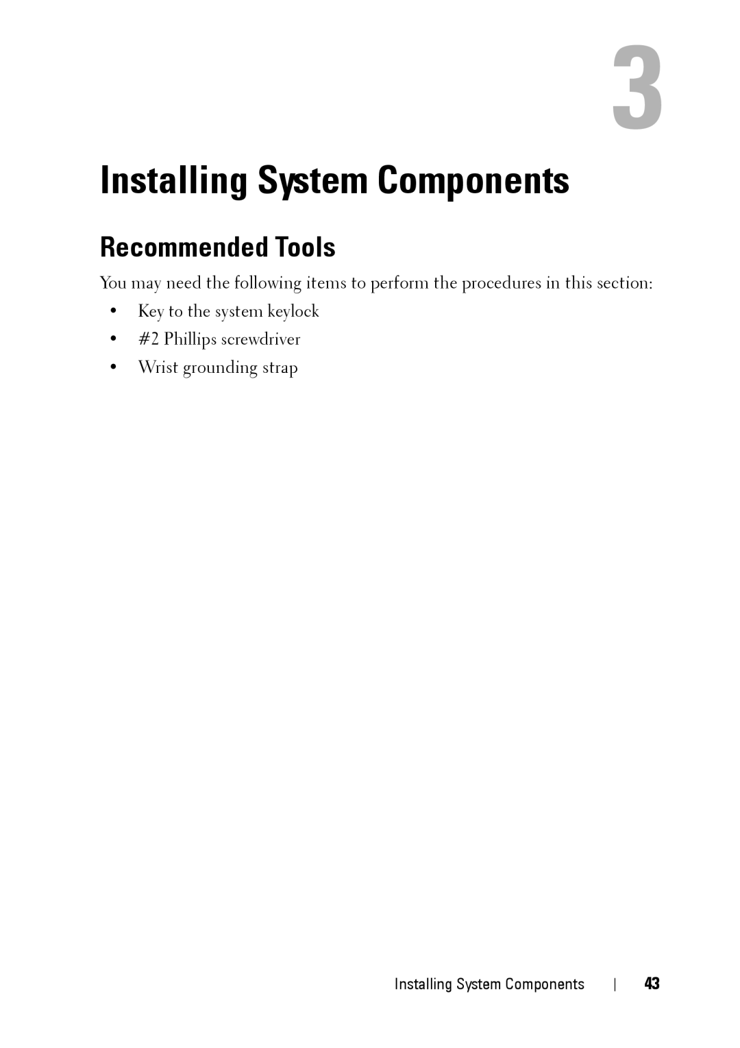 Dell E11S manual Installing System Components, Recommended Tools 