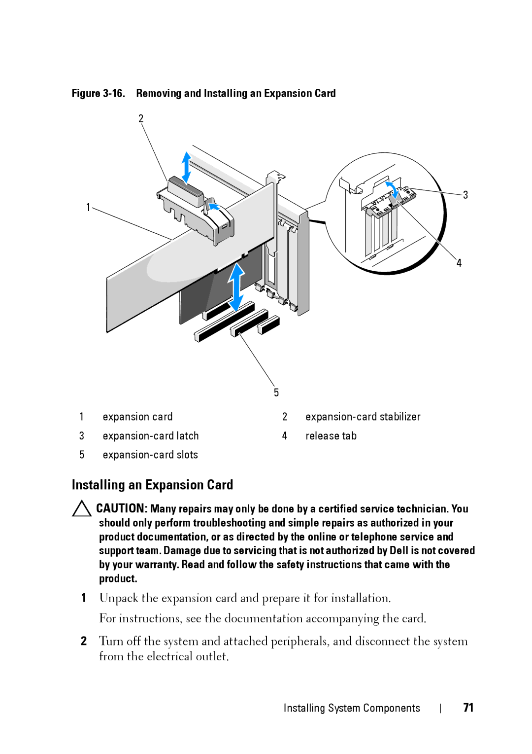 Dell E11S manual Removing and Installing an Expansion Card 