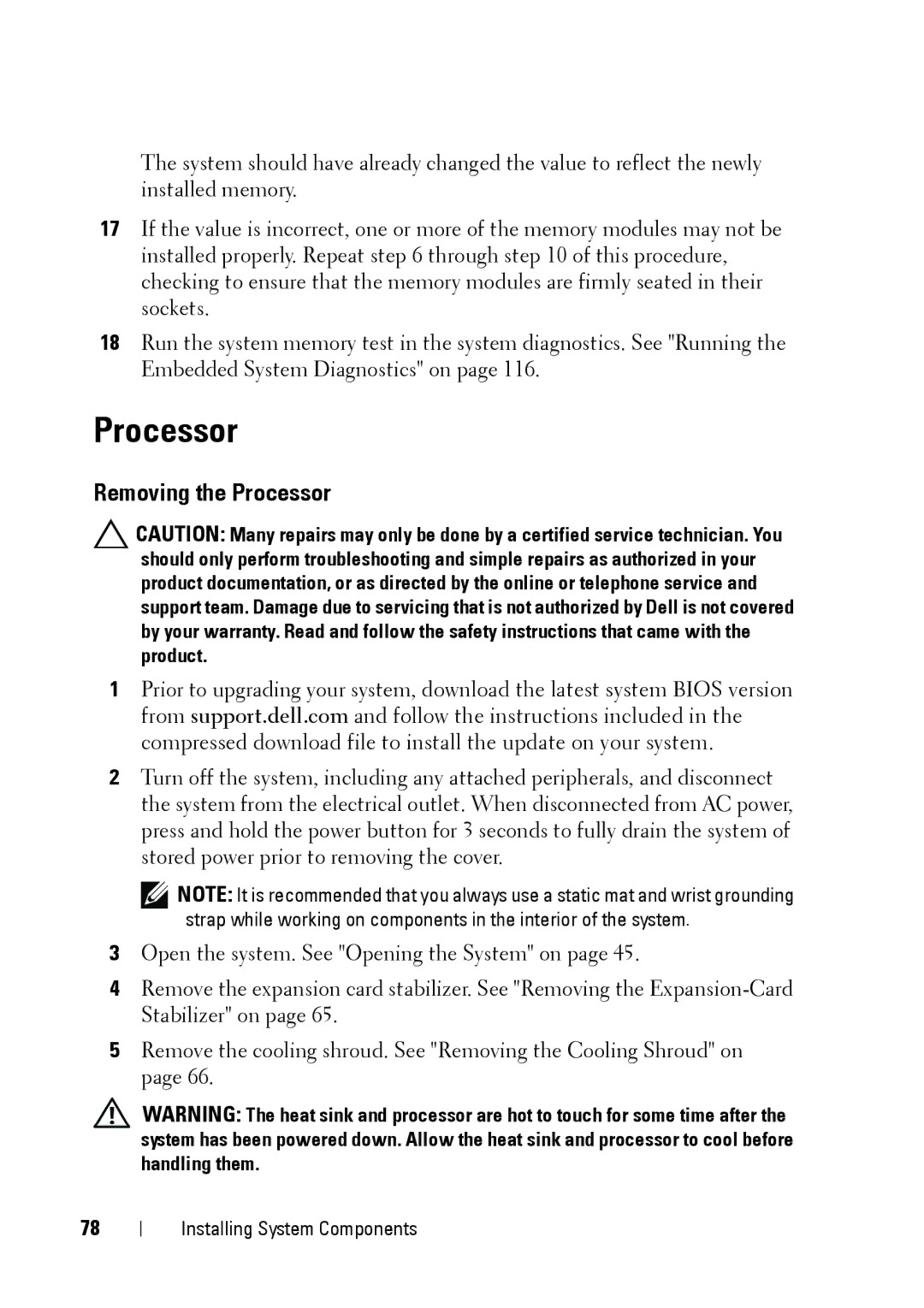 Dell E11S manual Removing the Processor 