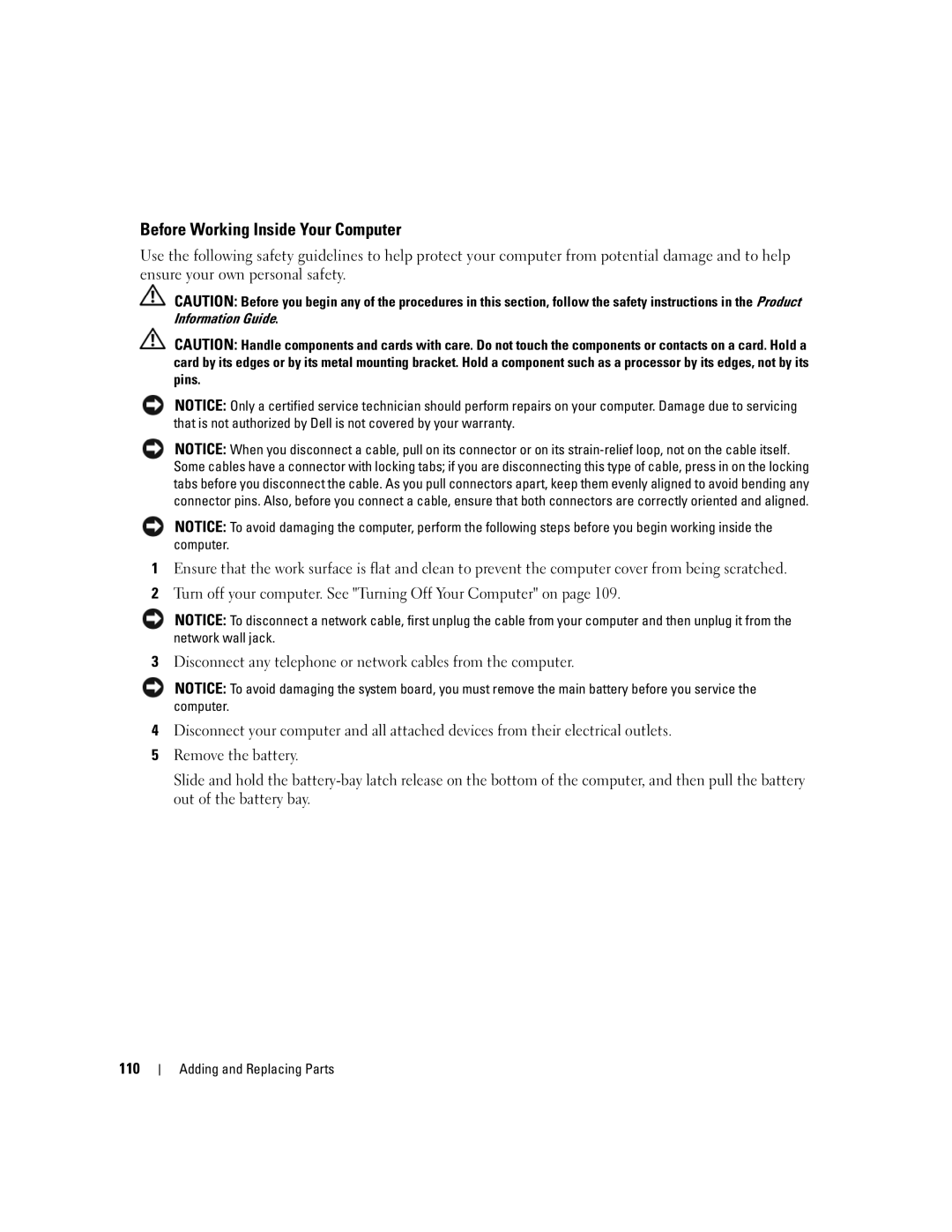 Dell E1405 owner manual Before Working Inside Your Computer 