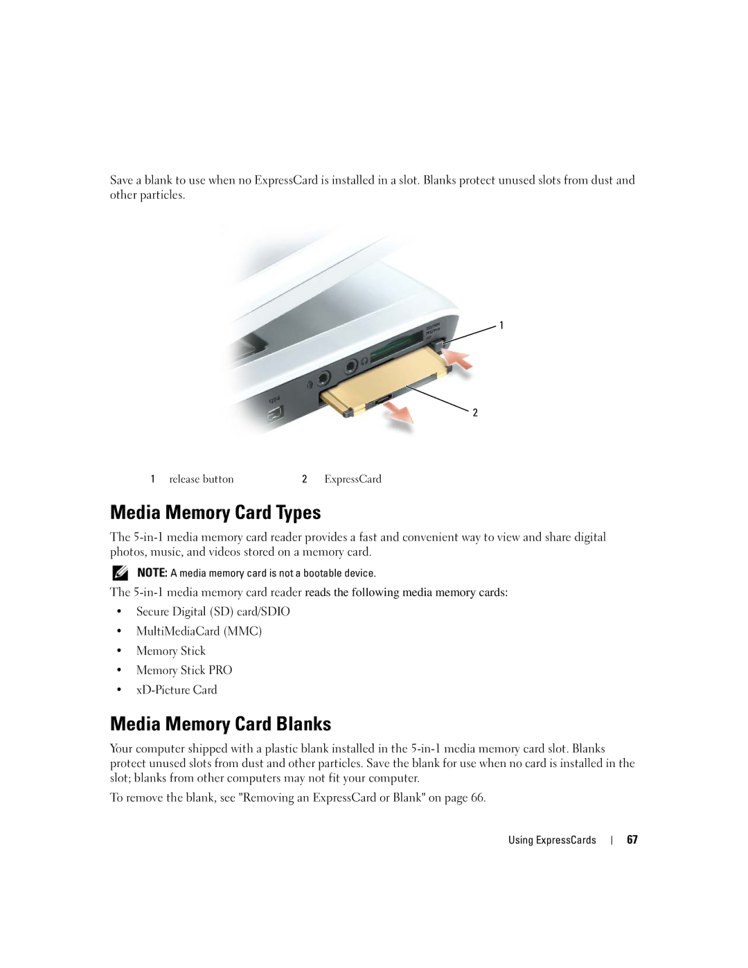 Dell E1405 owner manual Media Memory Card Types, Media Memory Card Blanks 