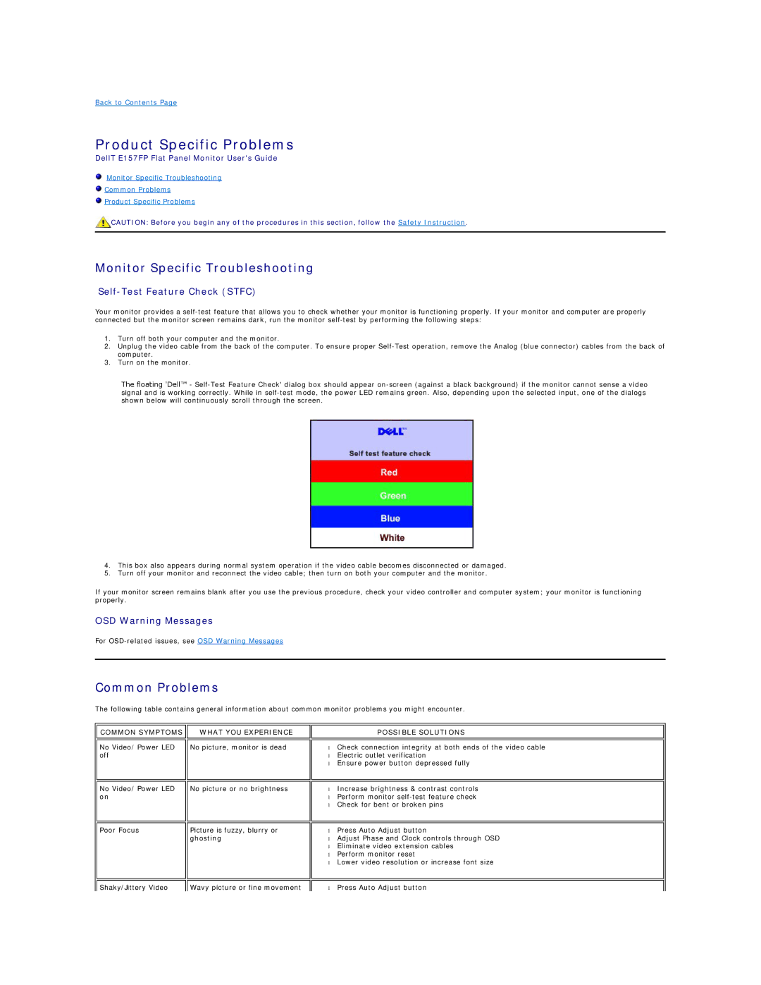 Dell E157FP appendix Product Specific Problems, Monitor Specific Troubleshooting, Common Problems 