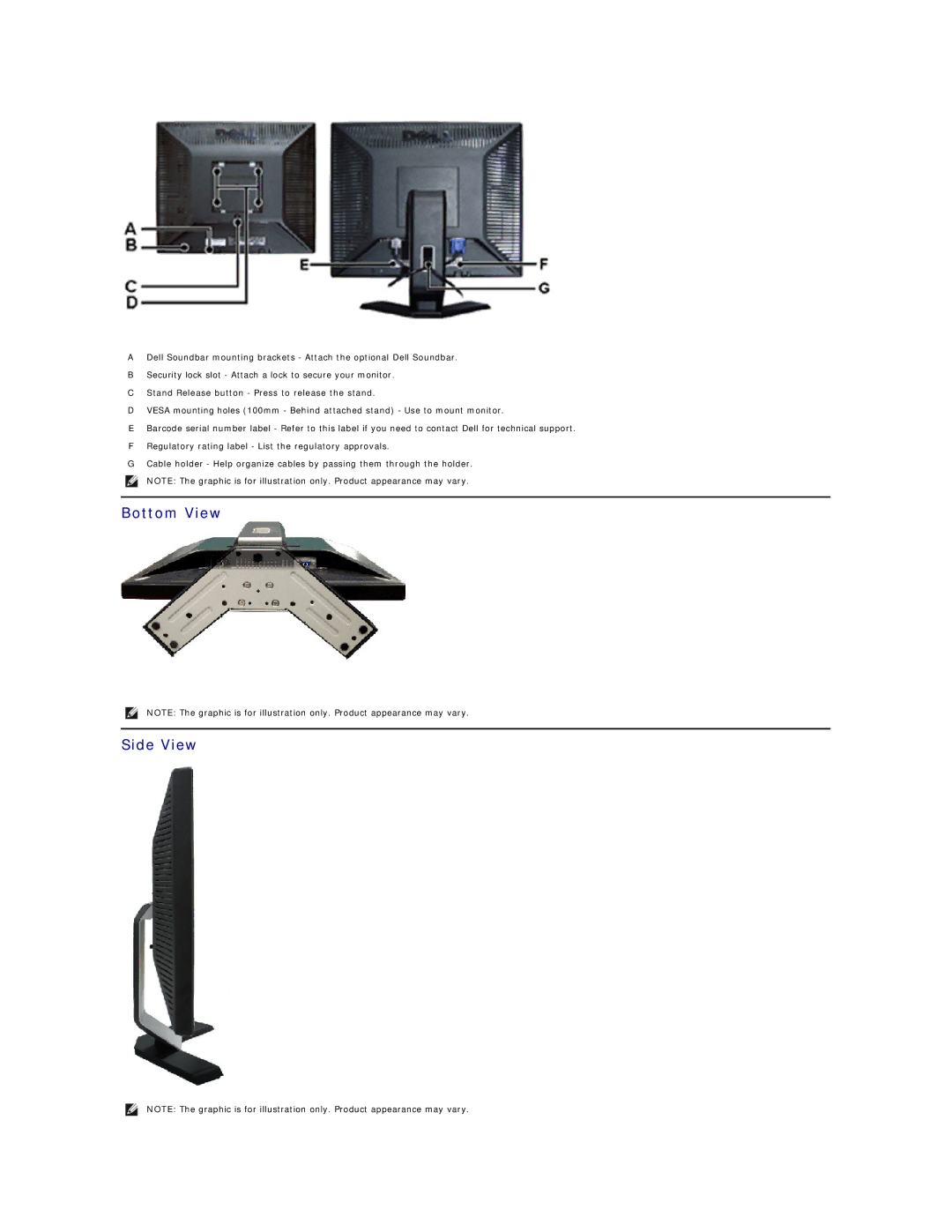 Dell E157FP appendix Bottom View Side View 