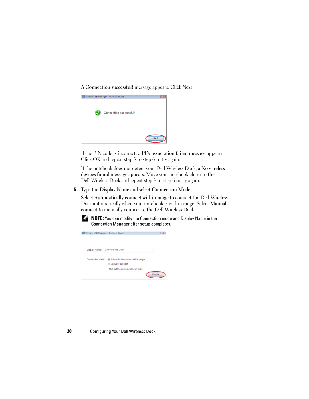 Dell E16WD01001, 0HPCH user manual Type the Display Name and select Connection Mode 