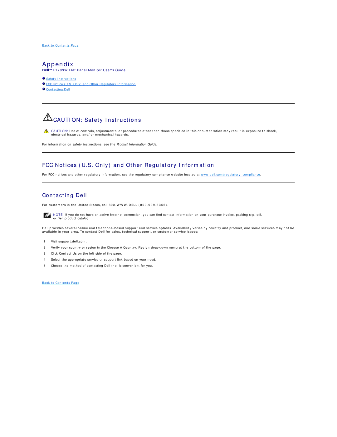 Dell E1709WC appendix Appendix 