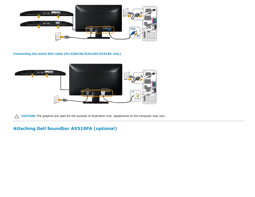 Dell E1713S, E2313H, E2213H, E2013H manual Attaching Dell Soundbar AX510PA optional 