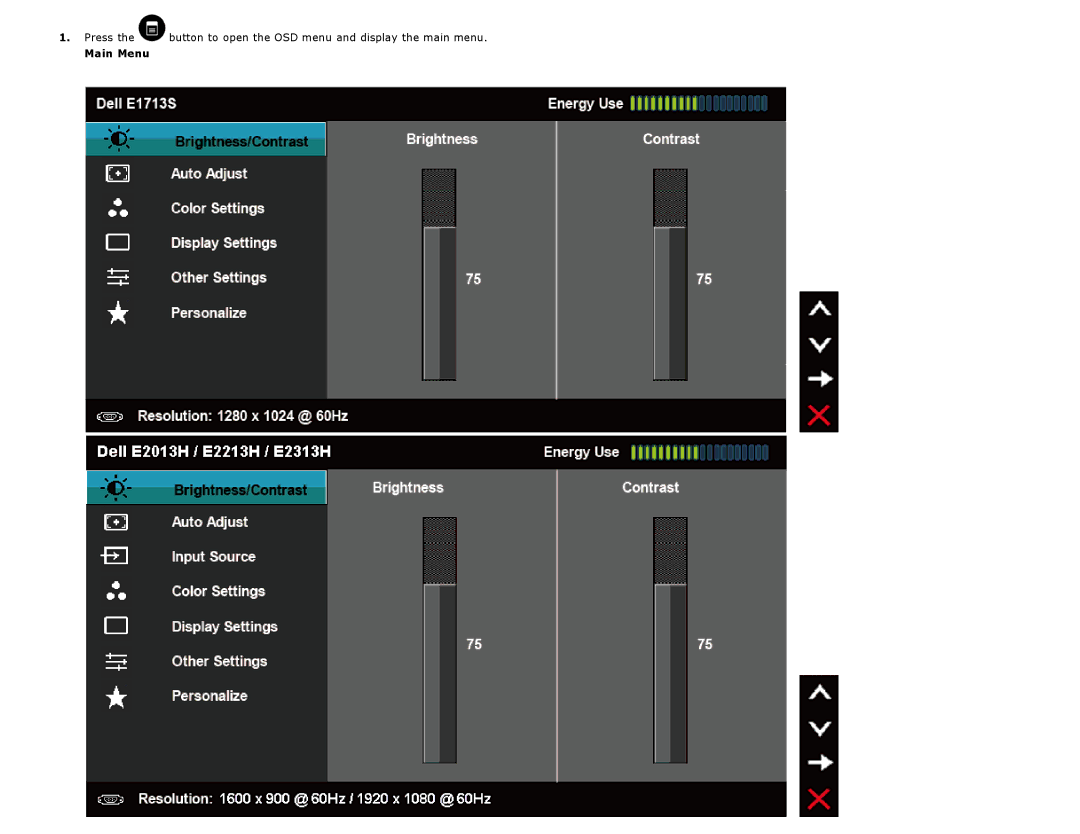 Dell E2313H, E1713S, E2213H, E2013H manual Main Menu 