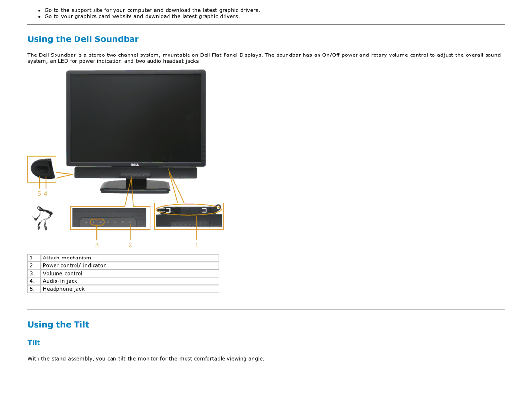 Dell E2013H, E1713S, E2313H, E2213H manual Using the Dell Soundbar 