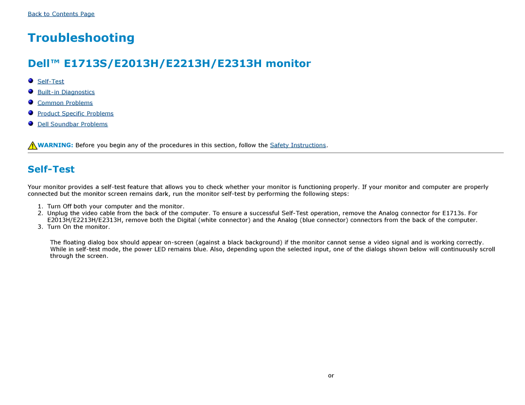 Dell E2313H, E1713S, E2213H, E2013H manual Troubleshooting 