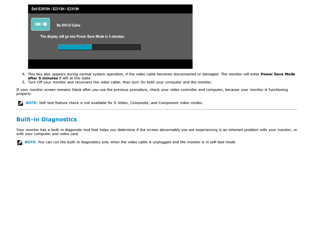 Dell E2213H, E1713S, E2313H, E2013H manual Built-in Diagnostics 