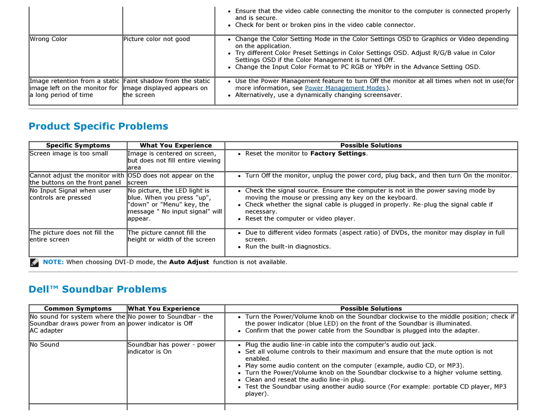 Dell E2313H, E1713S, E2213H, E2013H manual Product Specific Problems 