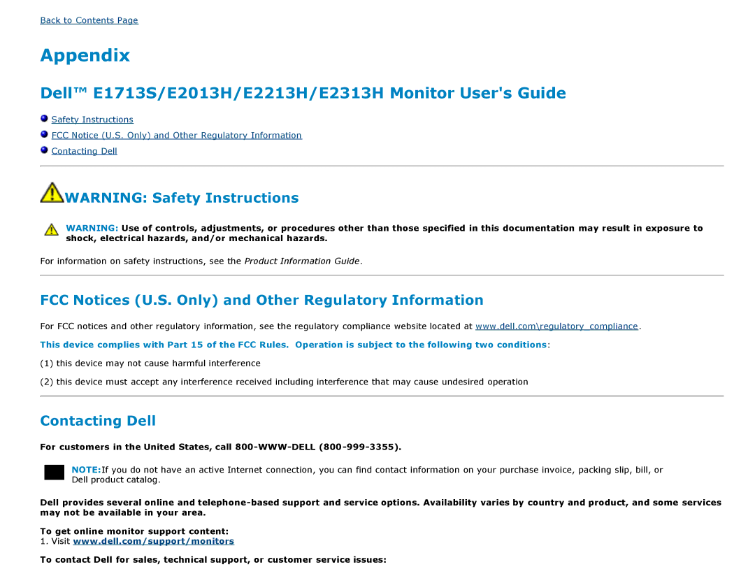 Dell E2013H, E1713S, E2313H, E2213H manual Appendix 