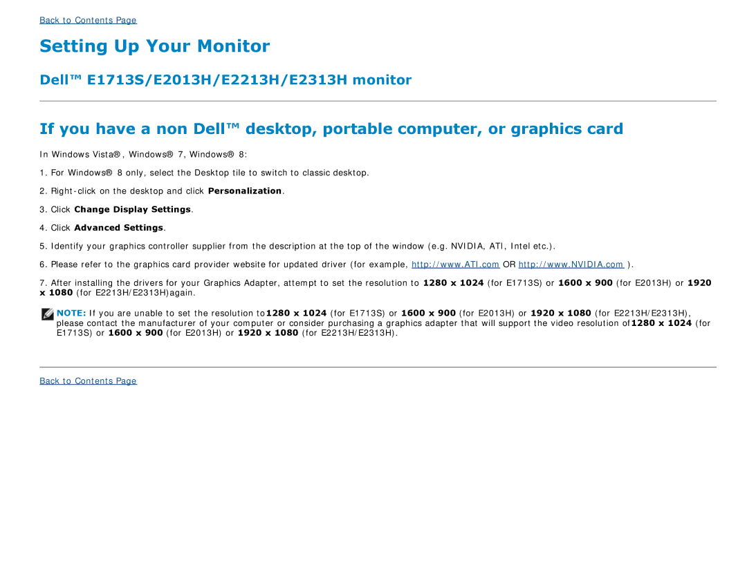 Dell manual Dell E1713S/E2013H/E2213H/E2313H monitor 