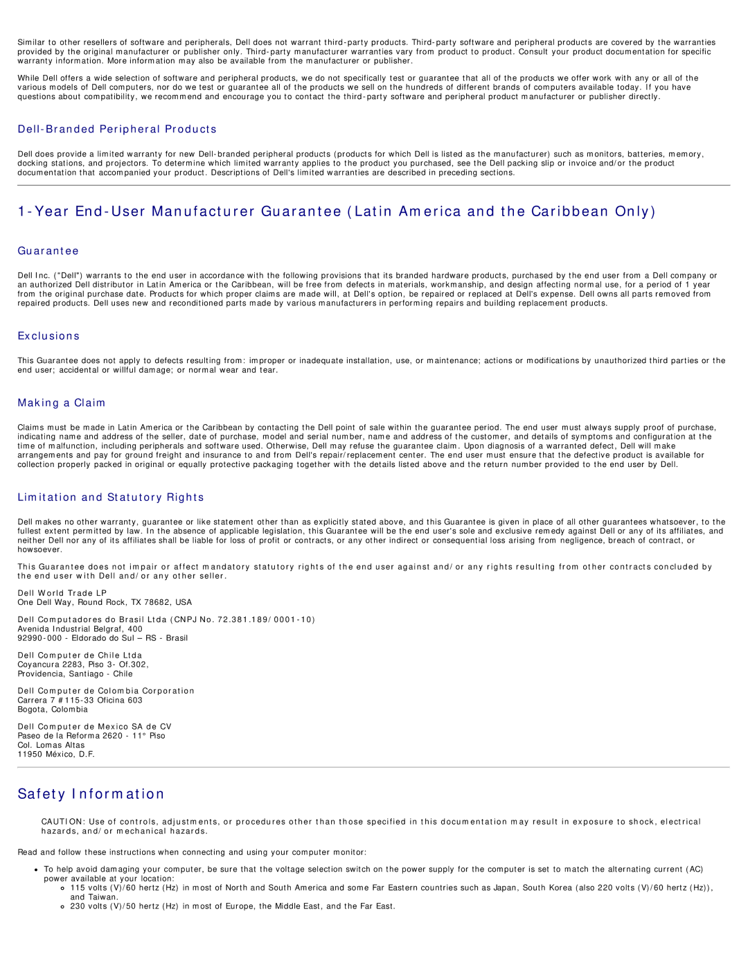 Dell E173FP specifications Safety Information 