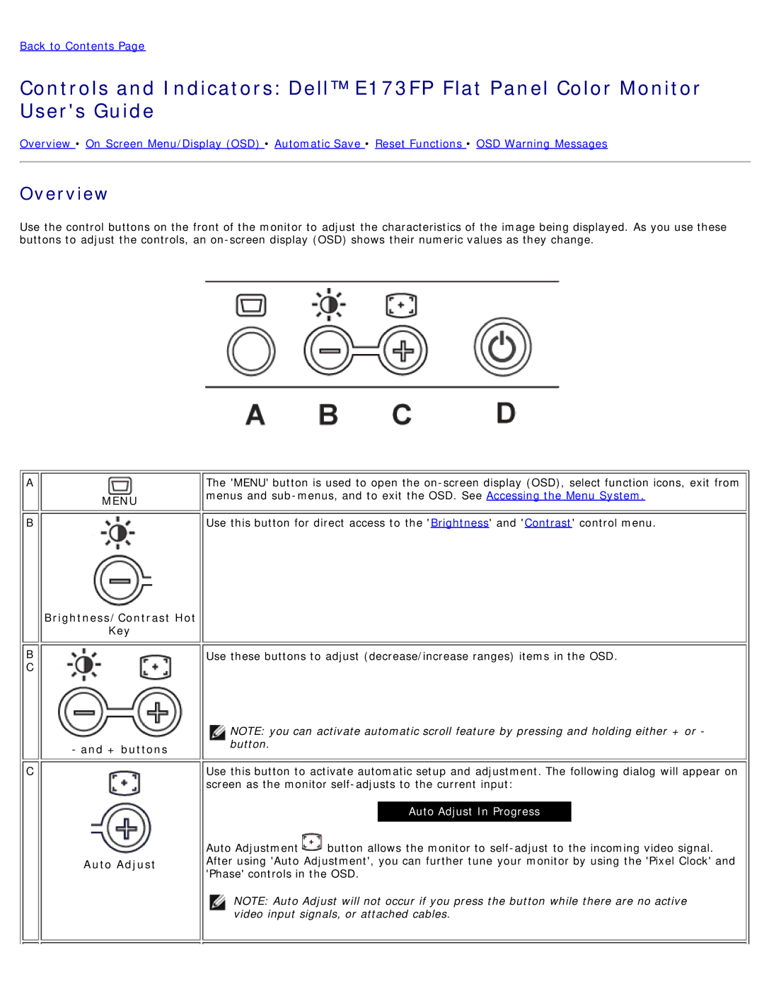 Dell E173FP specifications Menu 