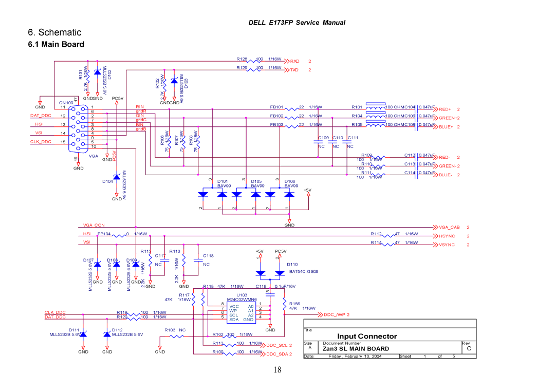 Dell E173FP service manual Schematic, Main Board 