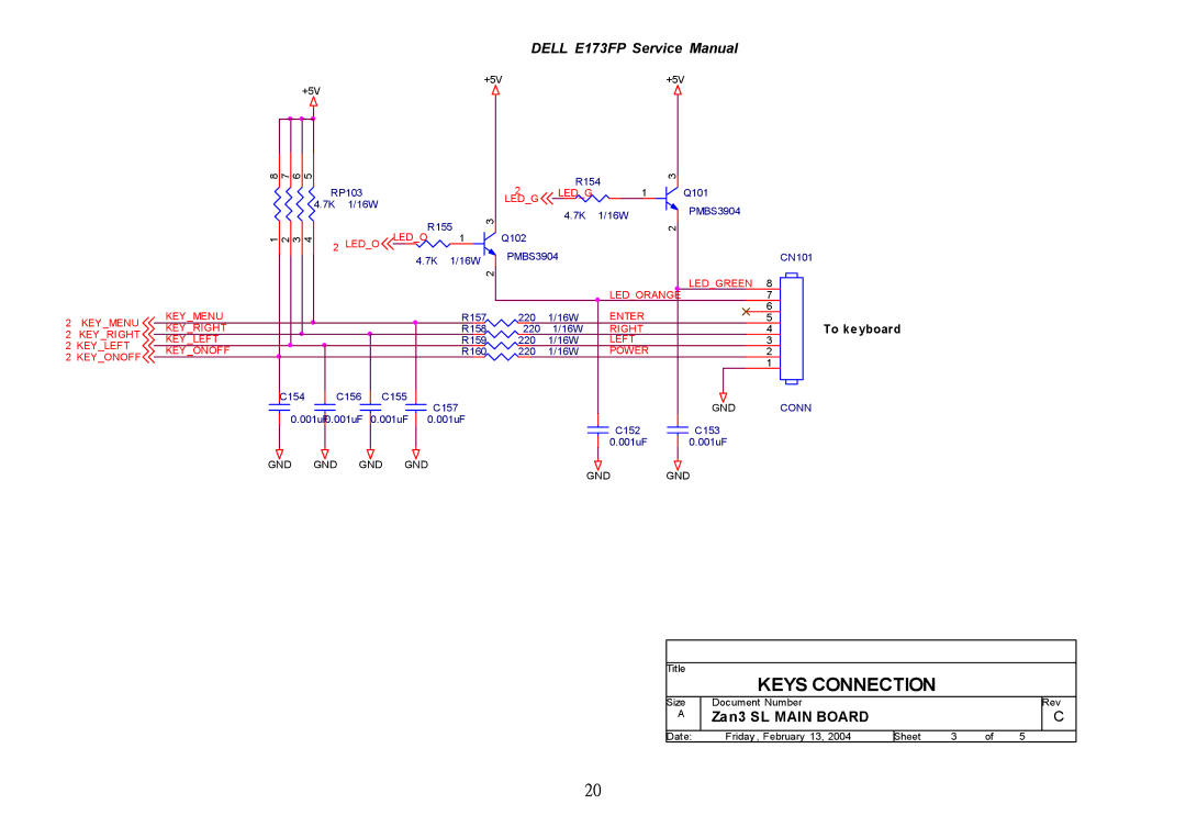 Dell E173FP service manual Keys Connection 