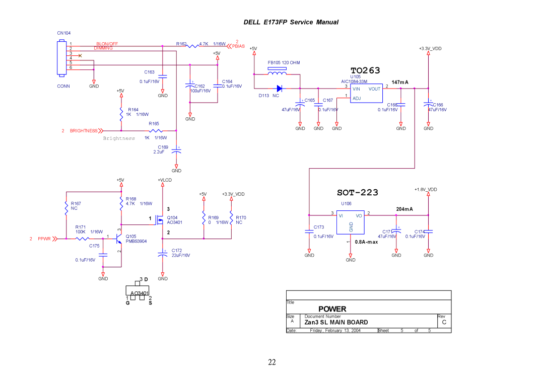 Dell E173FP service manual TO263, Power 