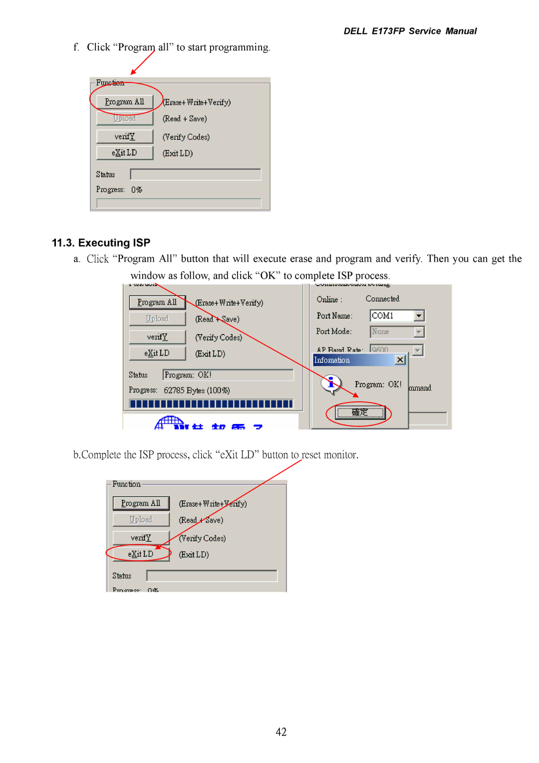 Dell E173FP service manual Executing ISP 