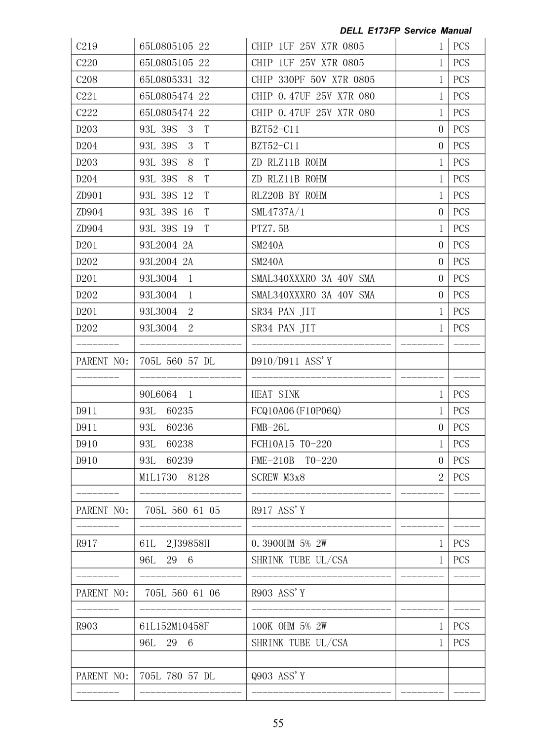 Dell E173FP service manual ZD RLZ11B Rohm PCS 