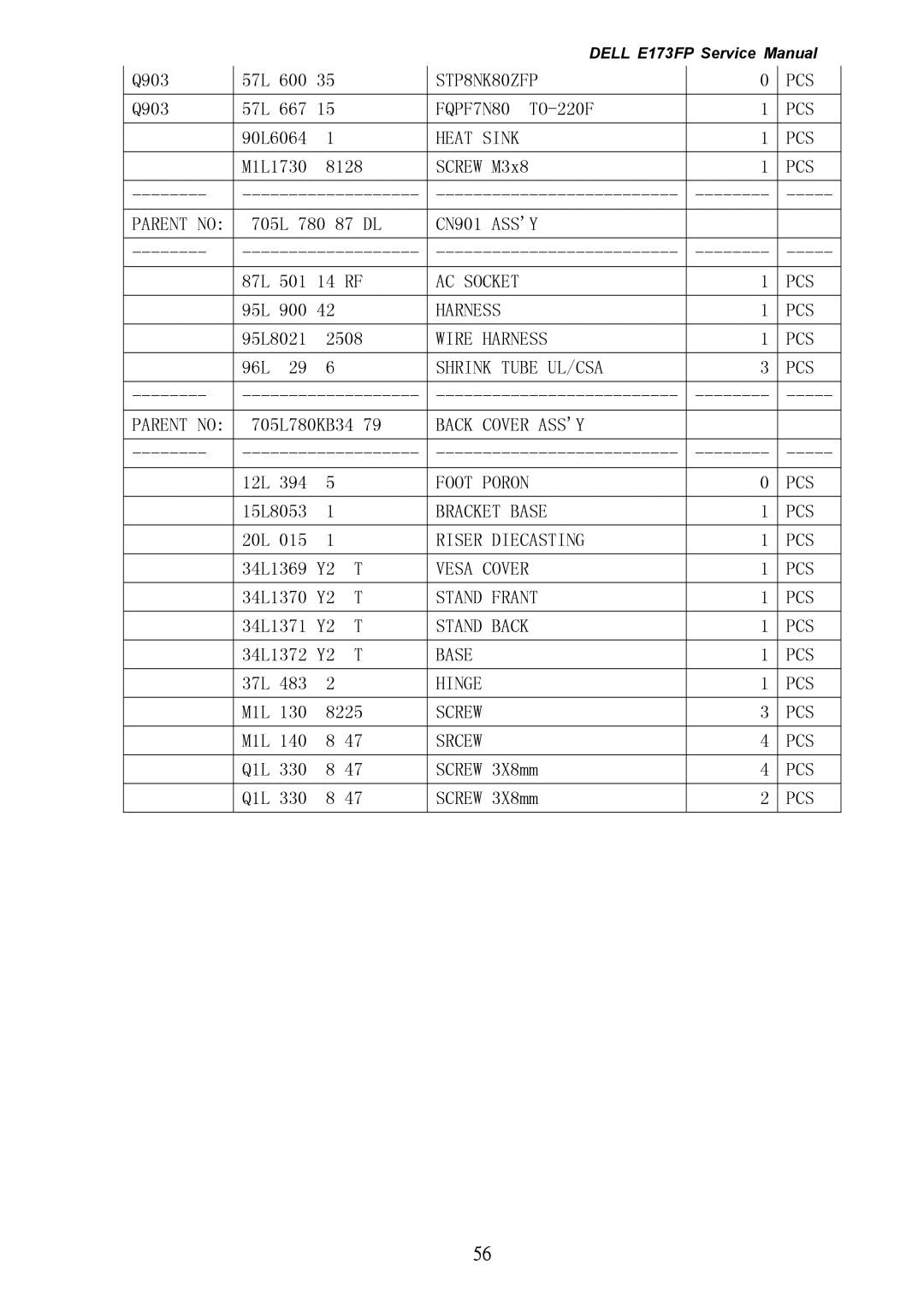 Dell E173FP service manual STP8NK80ZFP PCS 