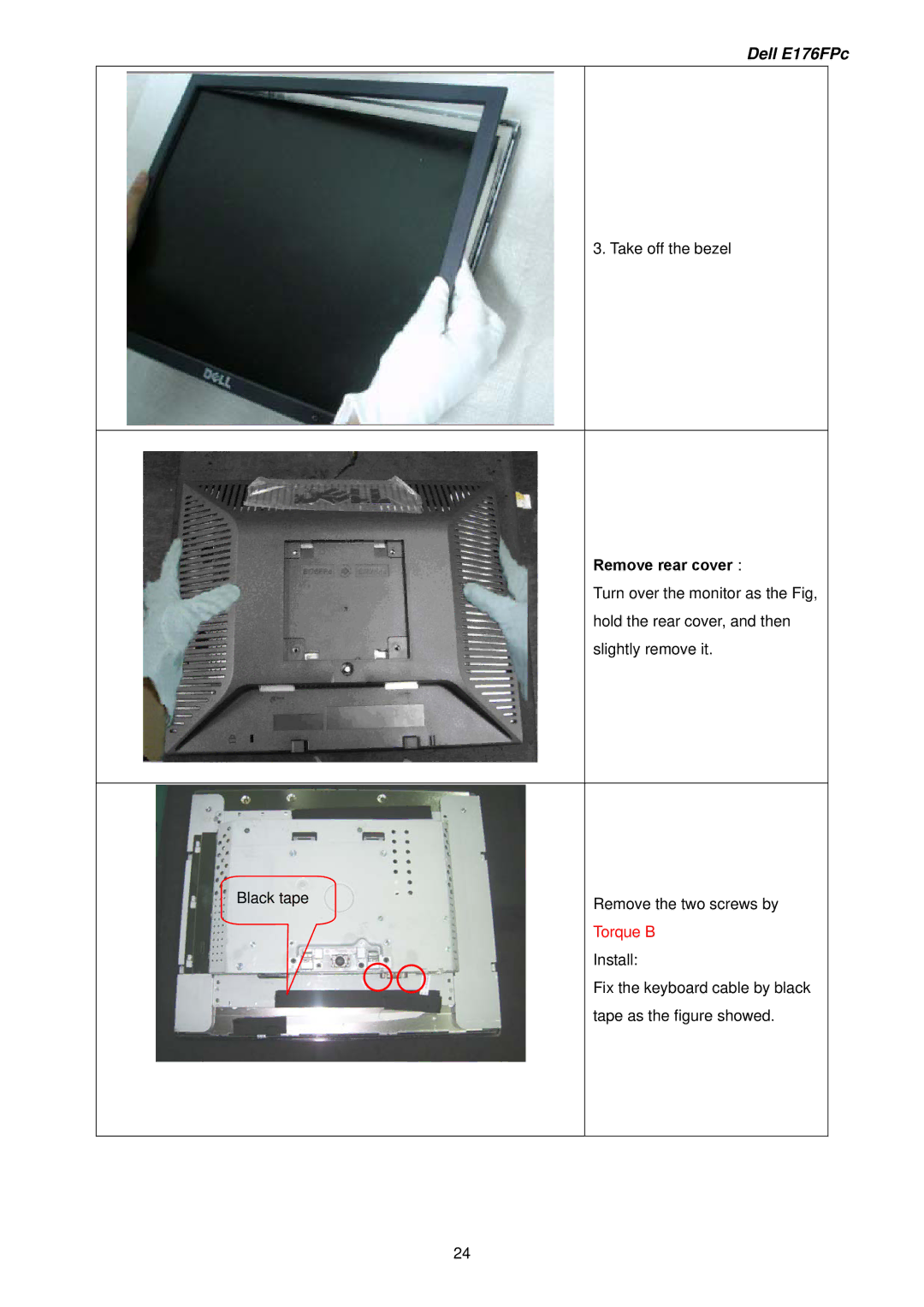 Dell E176FPB service manual Remove rear cover 