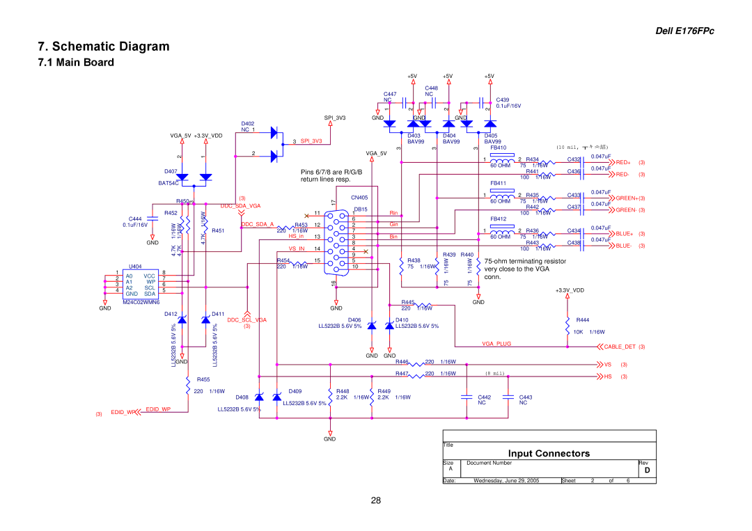 Dell E176FPB service manual Schematic Diagram, Main Board 