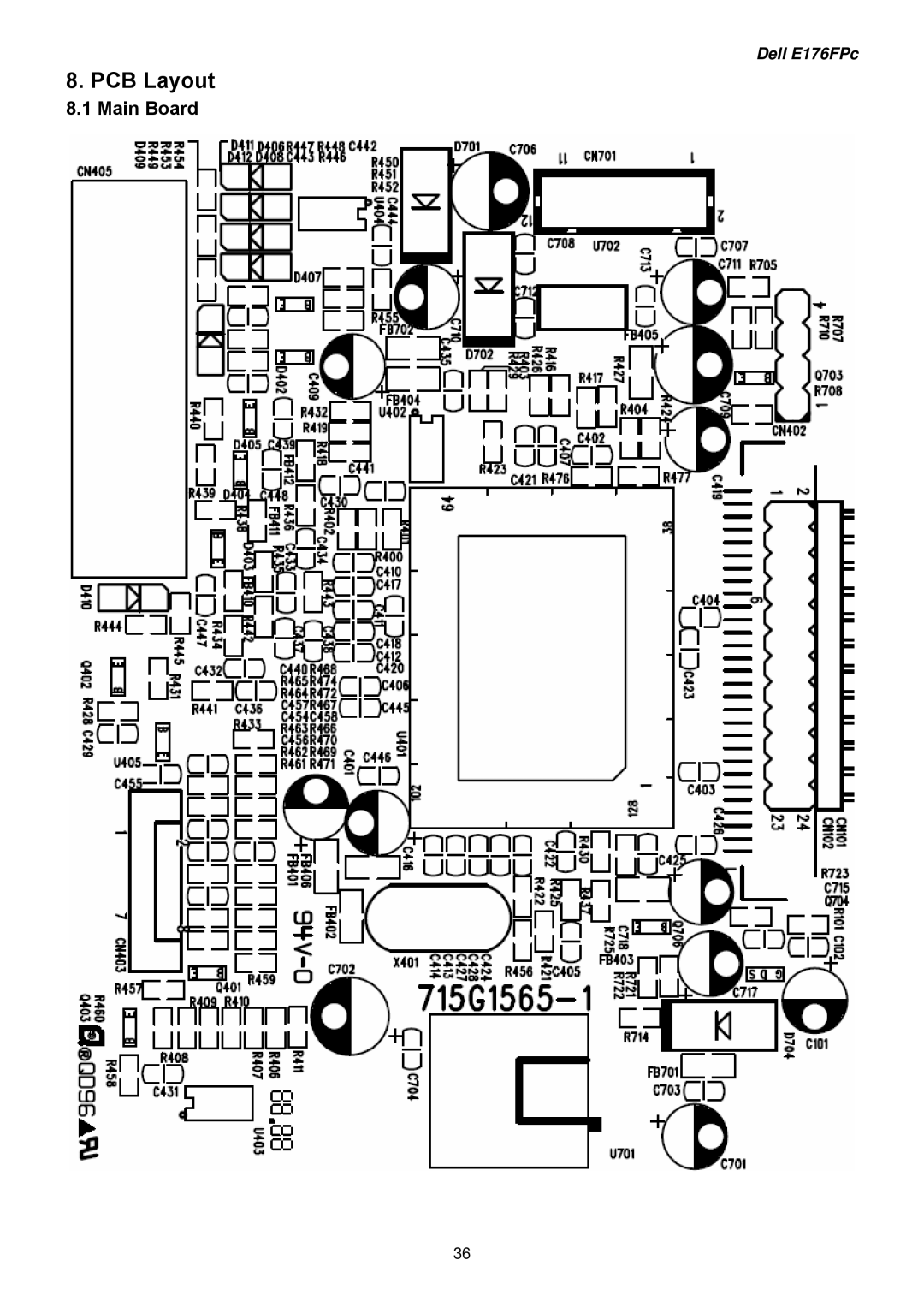 Dell E176FPB service manual PCB Layout, Main Board 