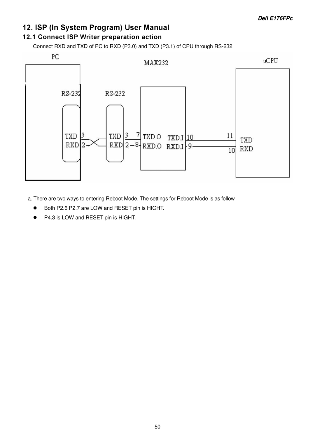 Dell E176FPB service manual Connect ISP Writer preparation action 