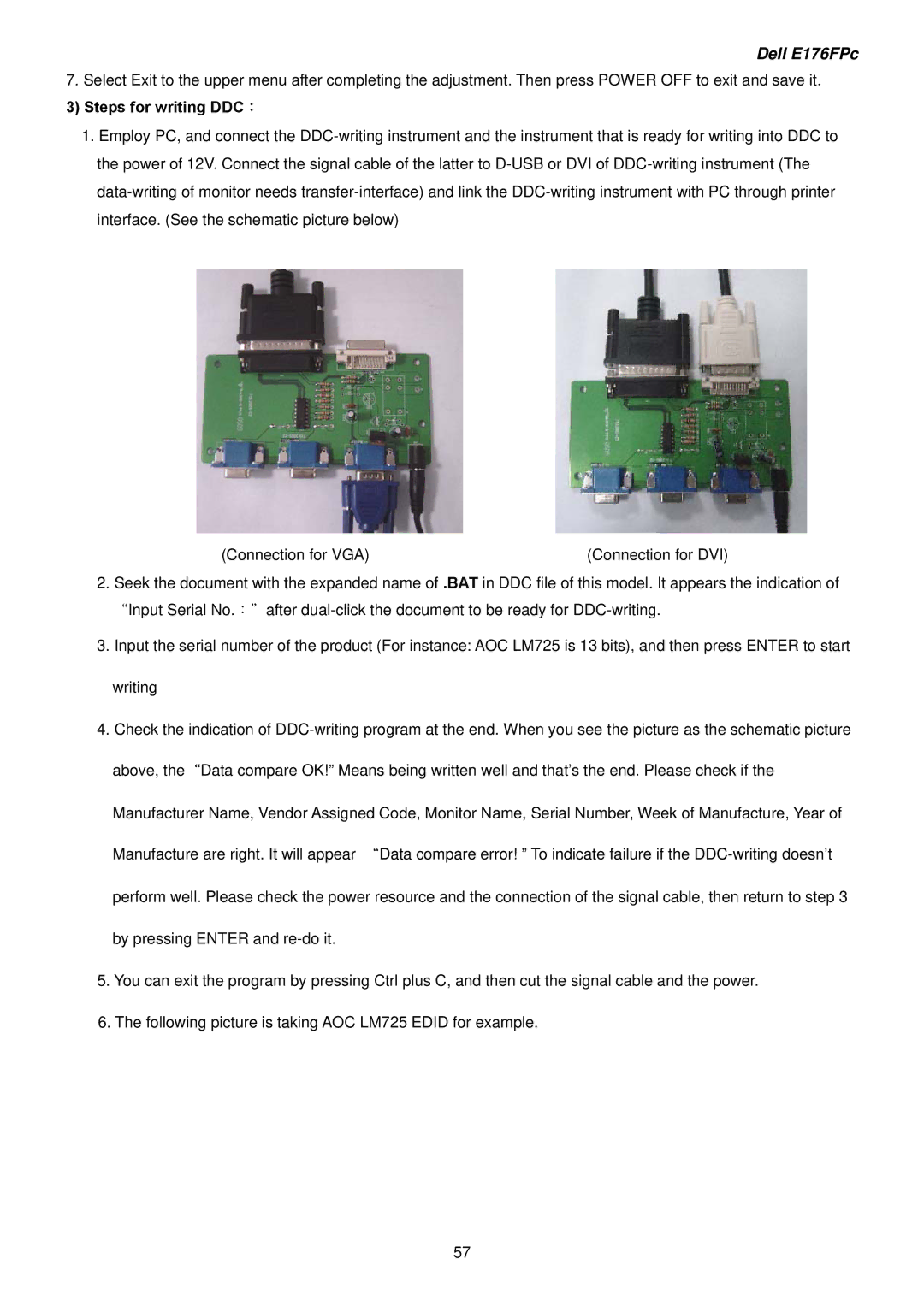 Dell E176FPB service manual Steps for writing DDC： 