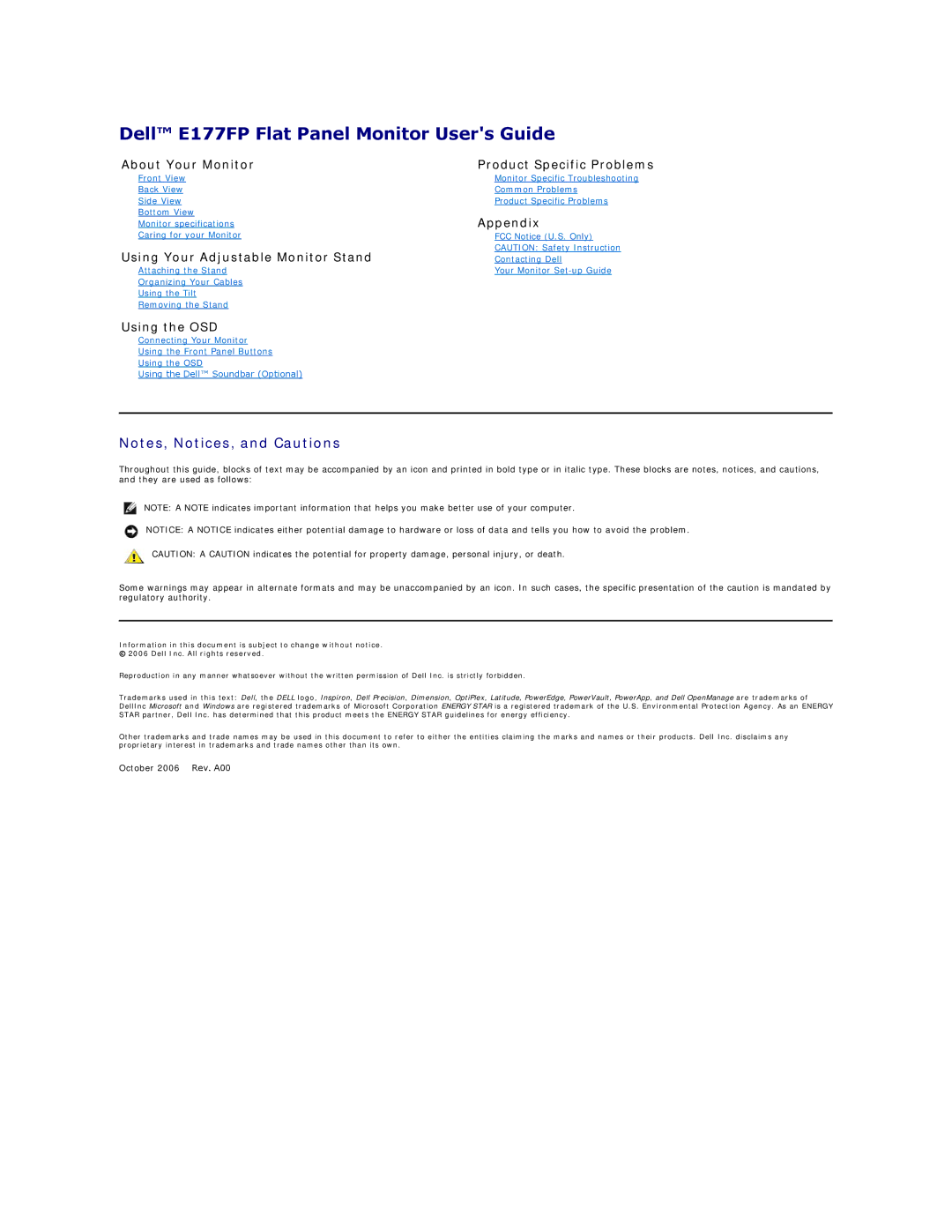 Dell appendix Dell E177FP Flat Panel Monitor Users Guide, About Your Monitor Product Specific Problems 