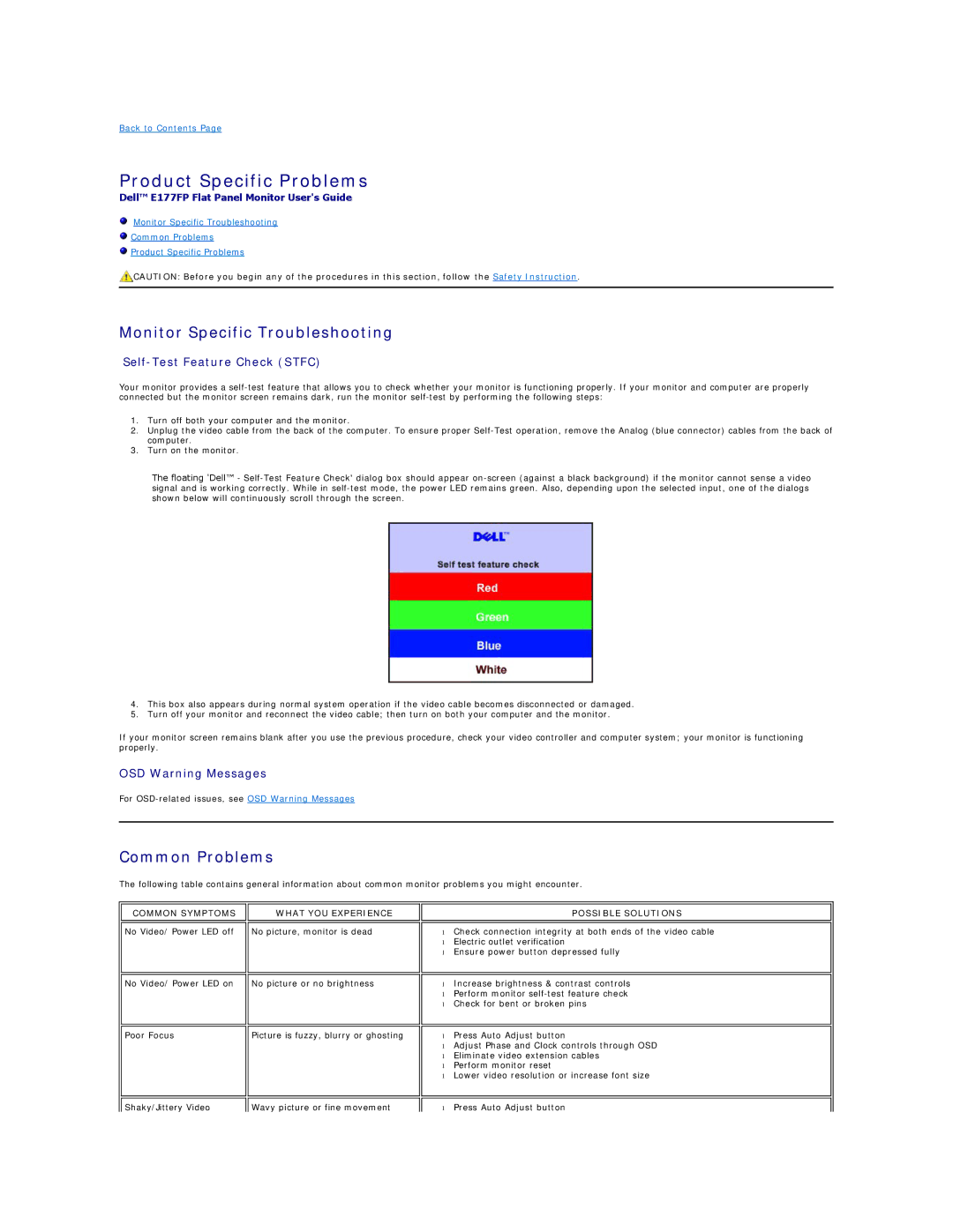 Dell E177FP appendix Product Specific Problems, Monitor Specific Troubleshooting, Common Problems 