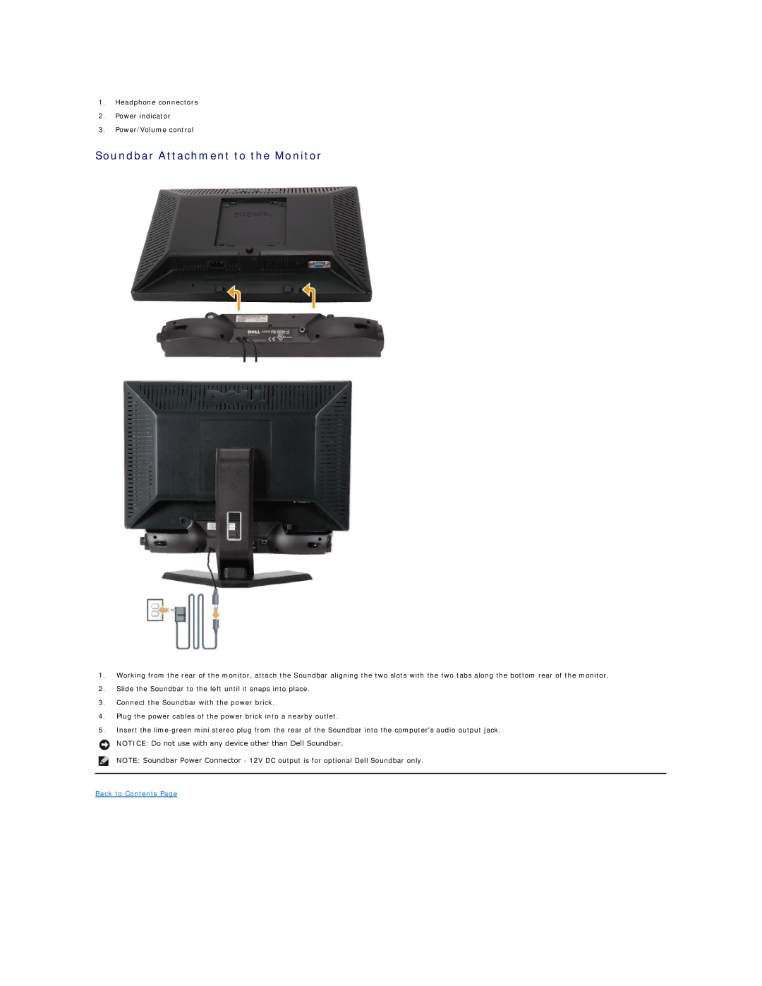 Dell E178WFP appendix Soundbar Attachment to the Monitor 