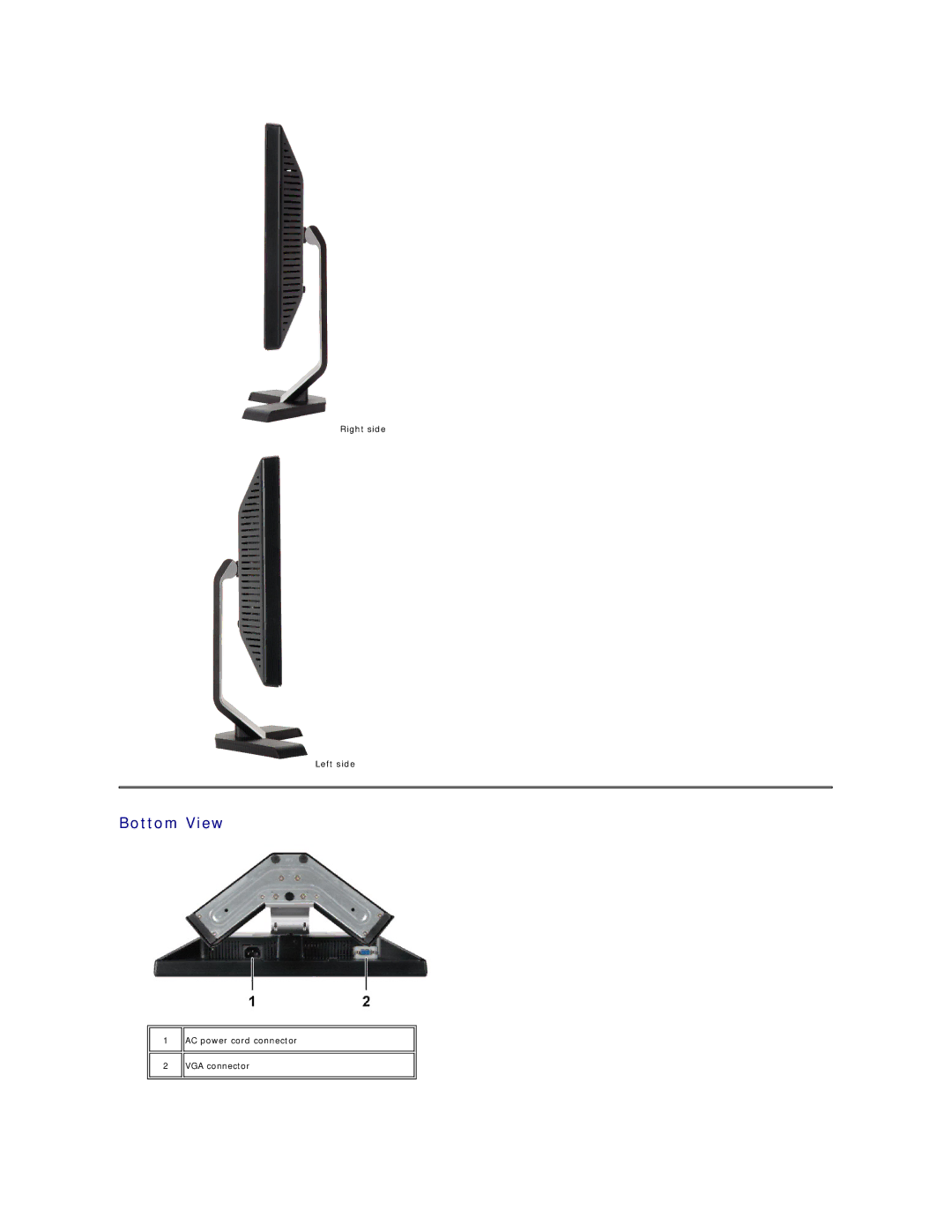 Dell E178WFP appendix Bottom View, Right side Left side 