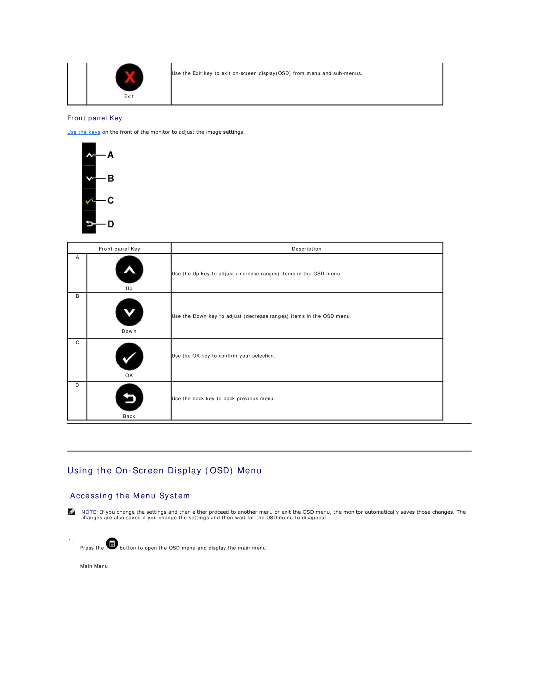 Dell E1910H appendix Using the On-Screen Display OSD Menu, Accessing the Menu System 