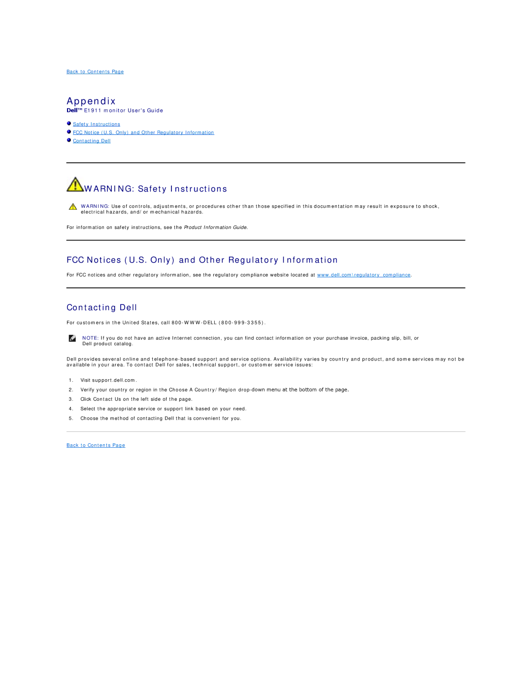 Dell E1911F appendix Appendix 