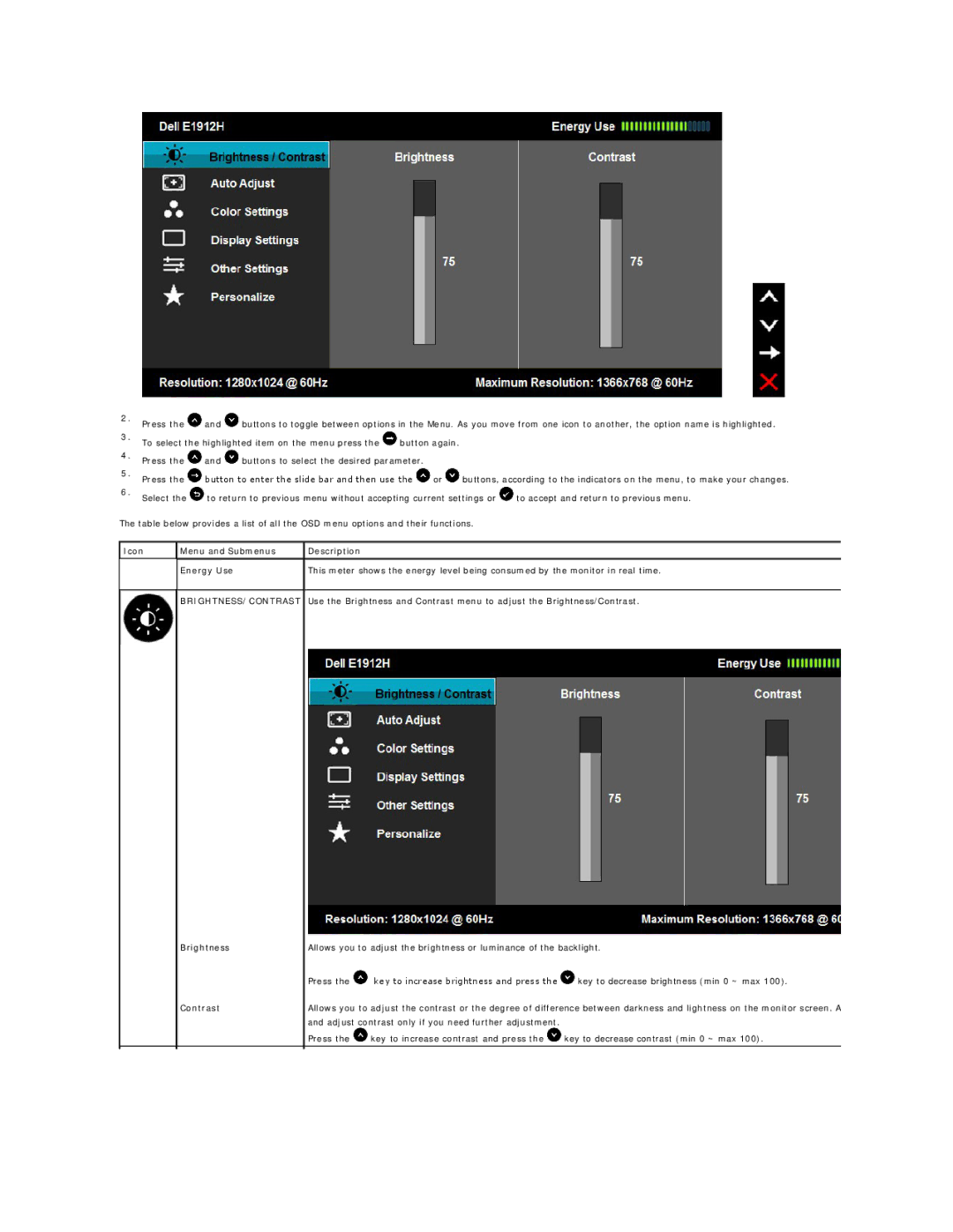 Dell E1912HC appendix Brightness/Contrast, Brightness Contrast 