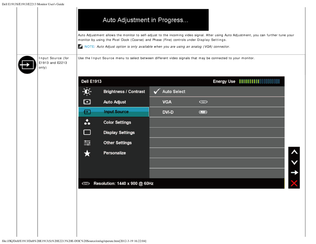 Dell appendix Input Source for, E1913 and E2213 Only 