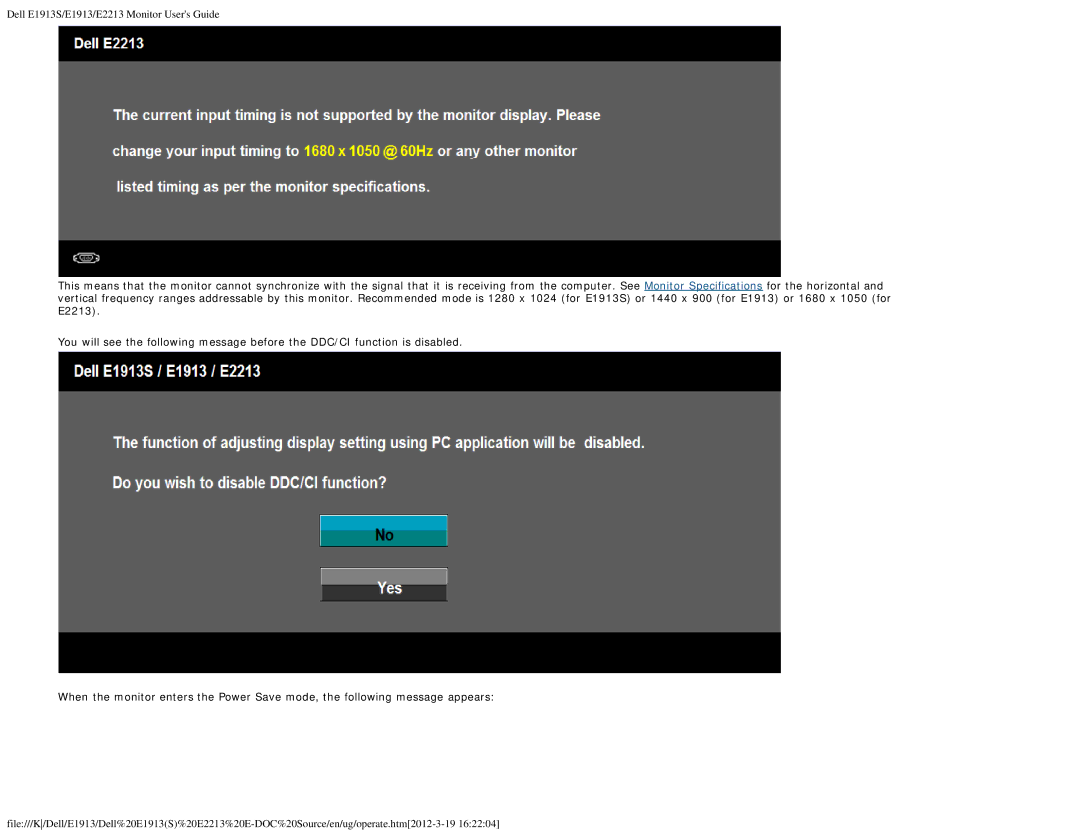 Dell appendix Dell E1913S/E1913/E2213 Monitor Users Guide 