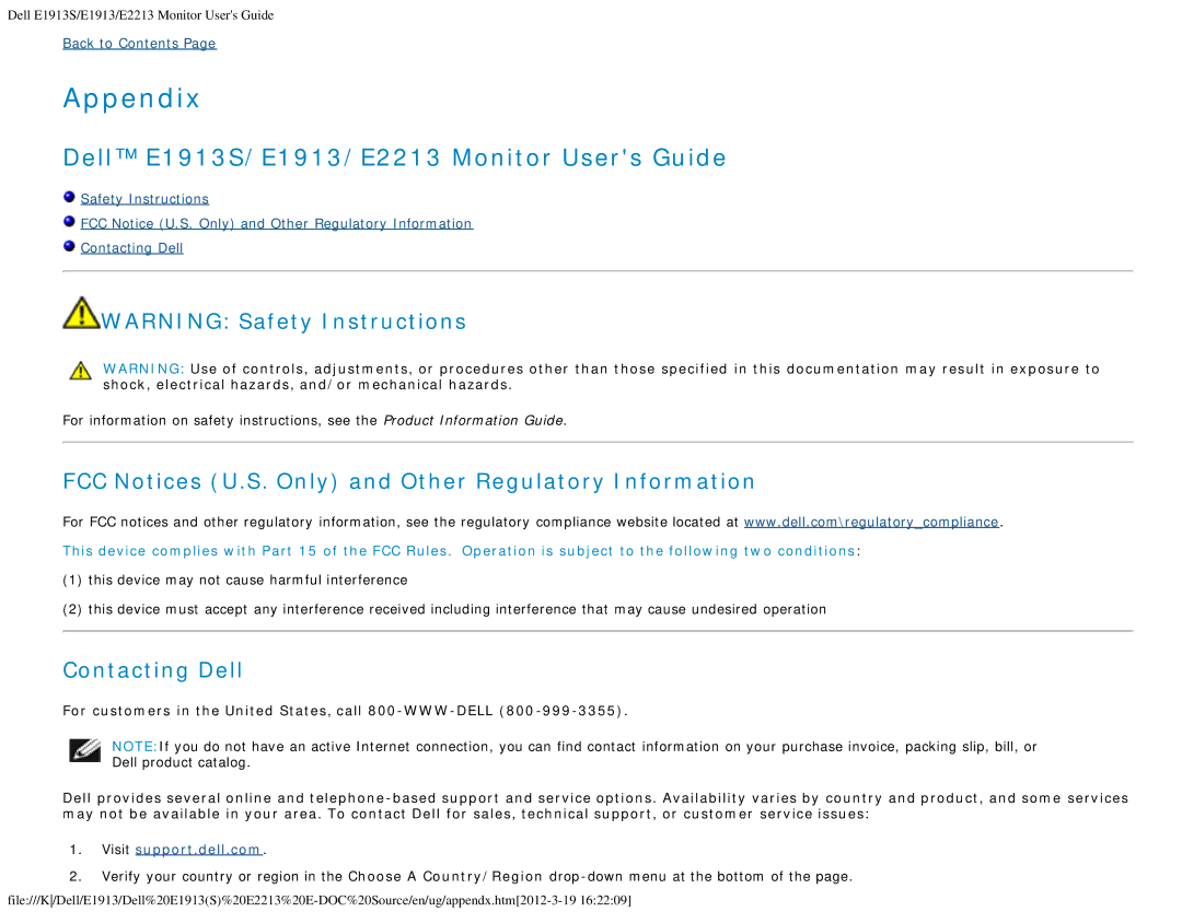 Dell E1913 appendix Appendix 